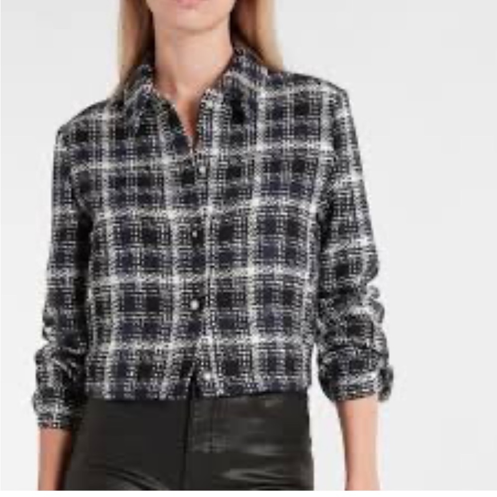 EXPRESS MONOCHROME CHECKERED CROPPED TWEED BLAZER BLACK & WHITE PLAID SZ MEDIUM
